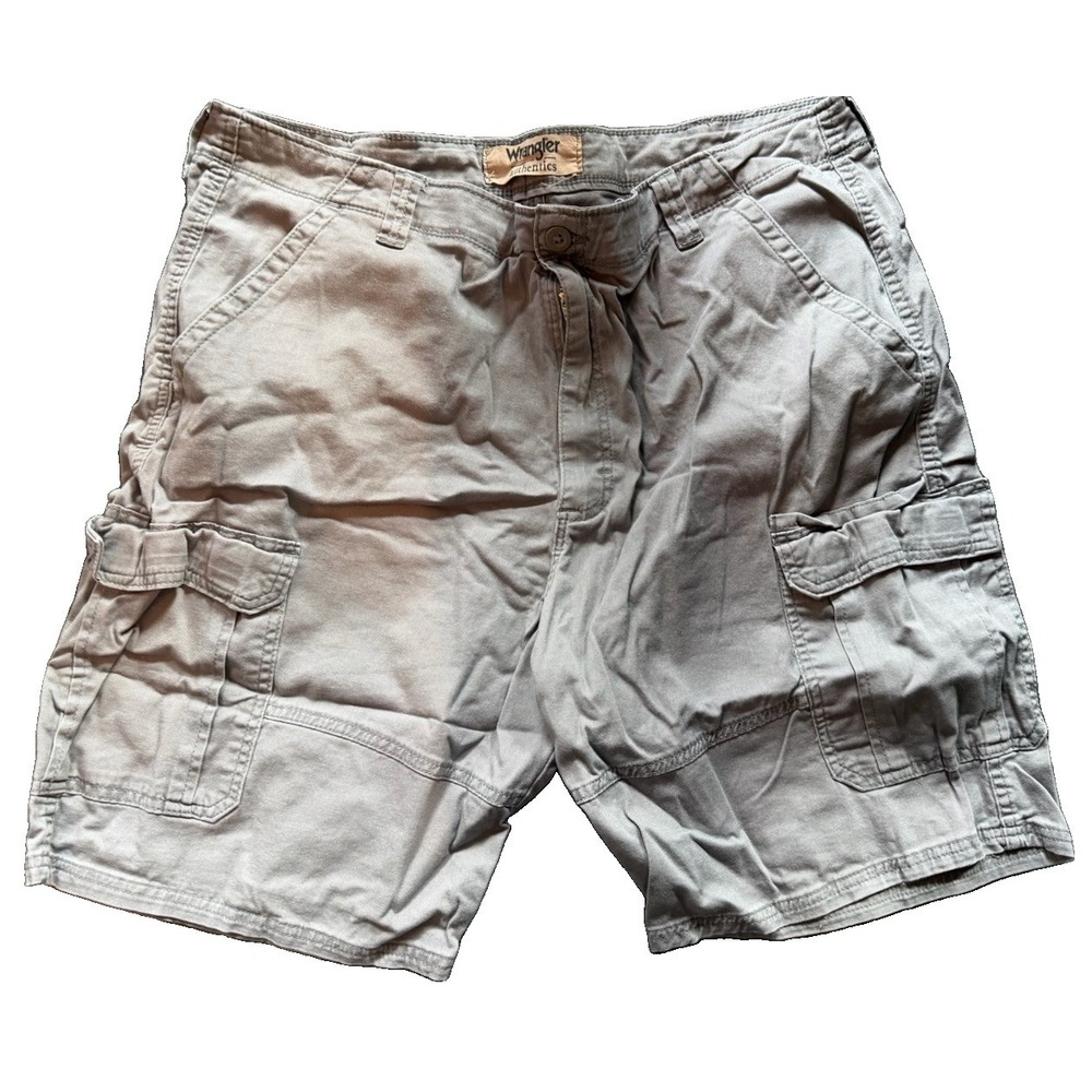 Wrangler Authentics Men's 40 Gray Stretch Cargo Shorts Relaxed Fit Utility